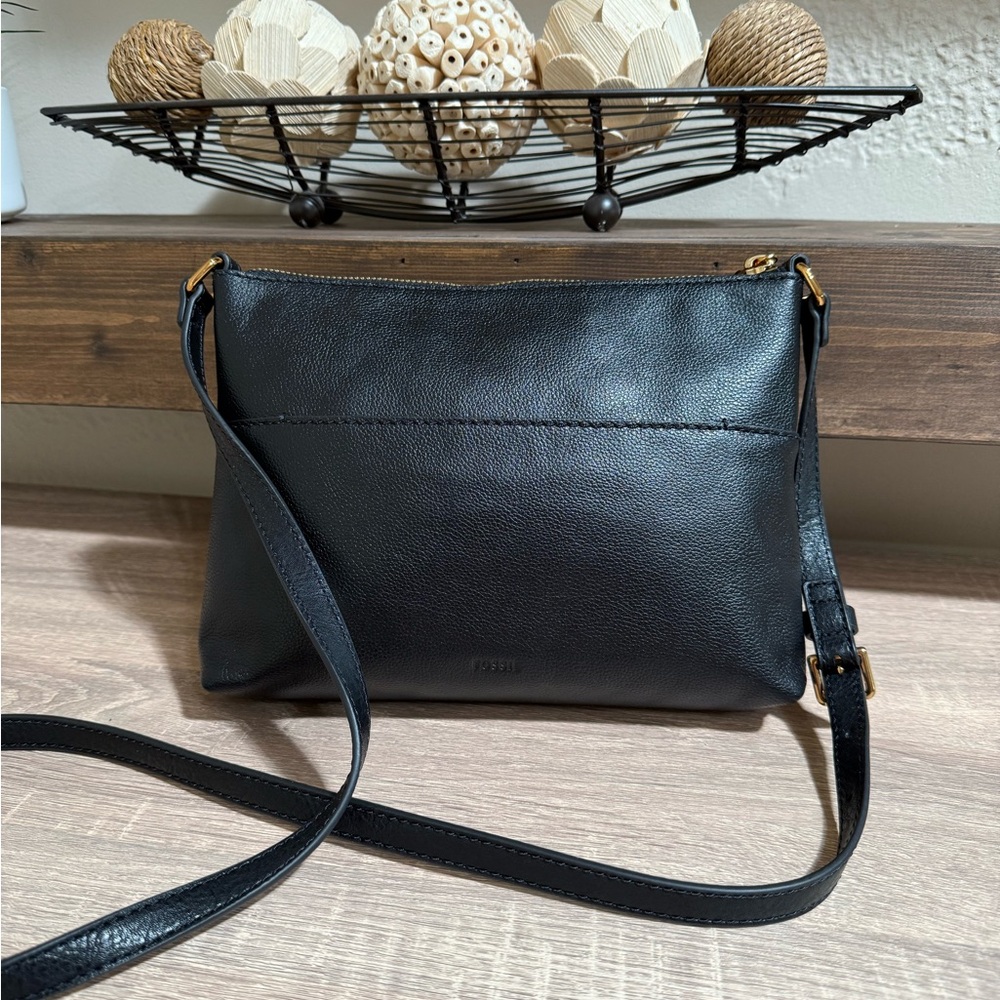 Fossil Fiona Black Leather Crossbody Bag